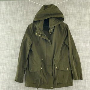 Anthro Love Tree Army Green Full Zip Long Sleeve Hooded Utility Jacket Women's S